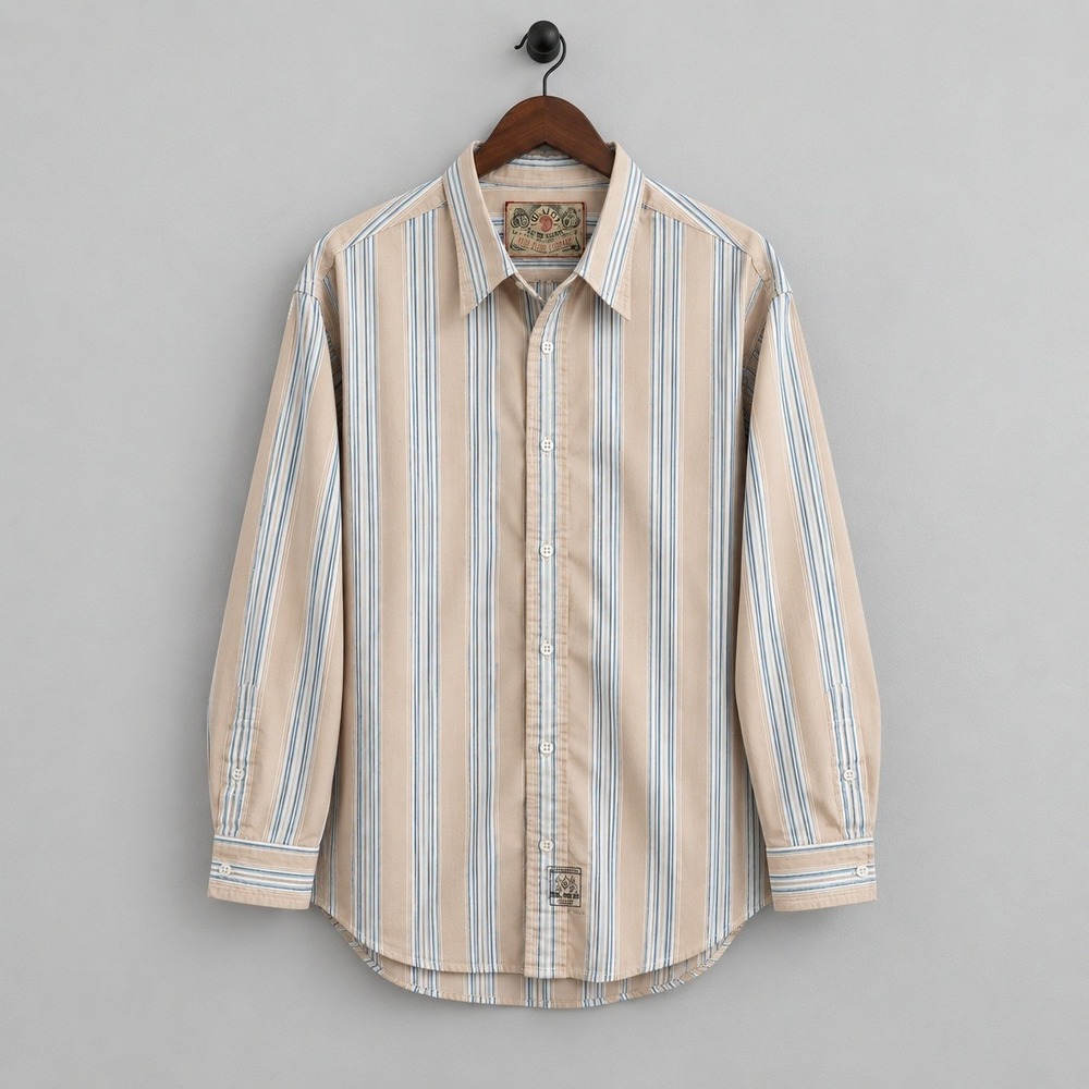 Vintage Polo Jeans Co Ralph Lauren Mens XL Peach Blue Striped Button Down Shirt